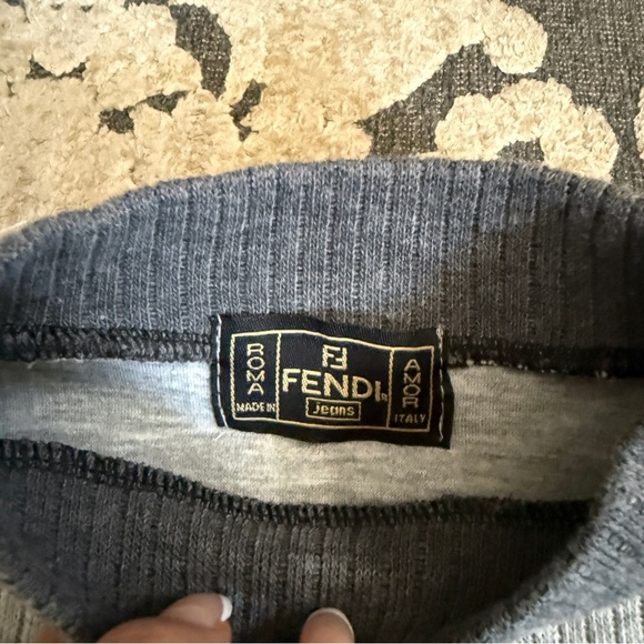 Fendi Gray and Charcoal Logo Crew Neck Sweater - Picture 4 of 7